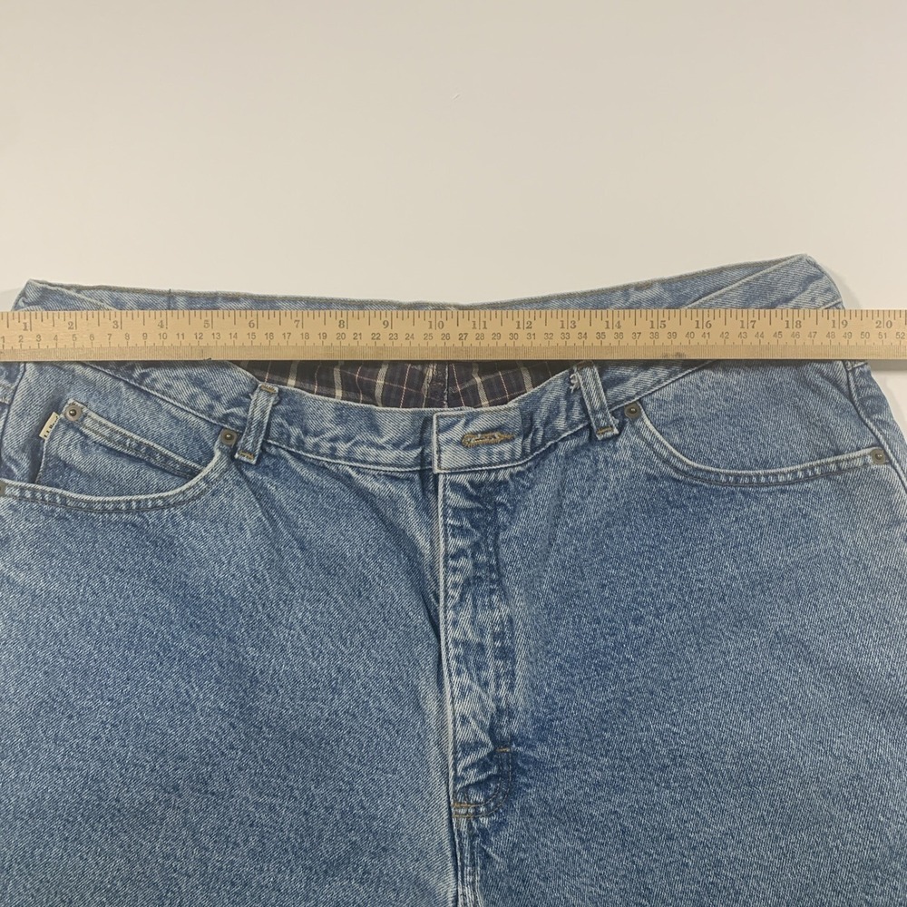 LL Bean Double L Classic Fit Flannel Lined‎ Jeans Mens 42x30 Blue Denim Plaid - Picture 7 of 9